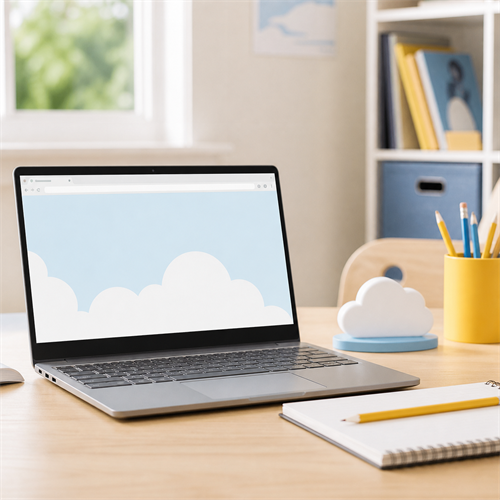 An unbranded laptop on a bright study desk, used to illustrate Chromebook buying advice.